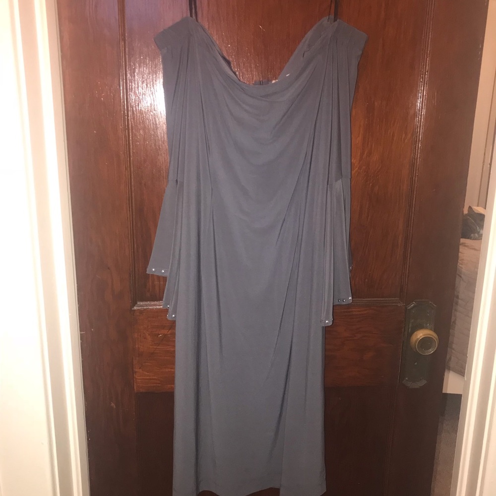 NWT Silver/gray knee length off the shoulder dress